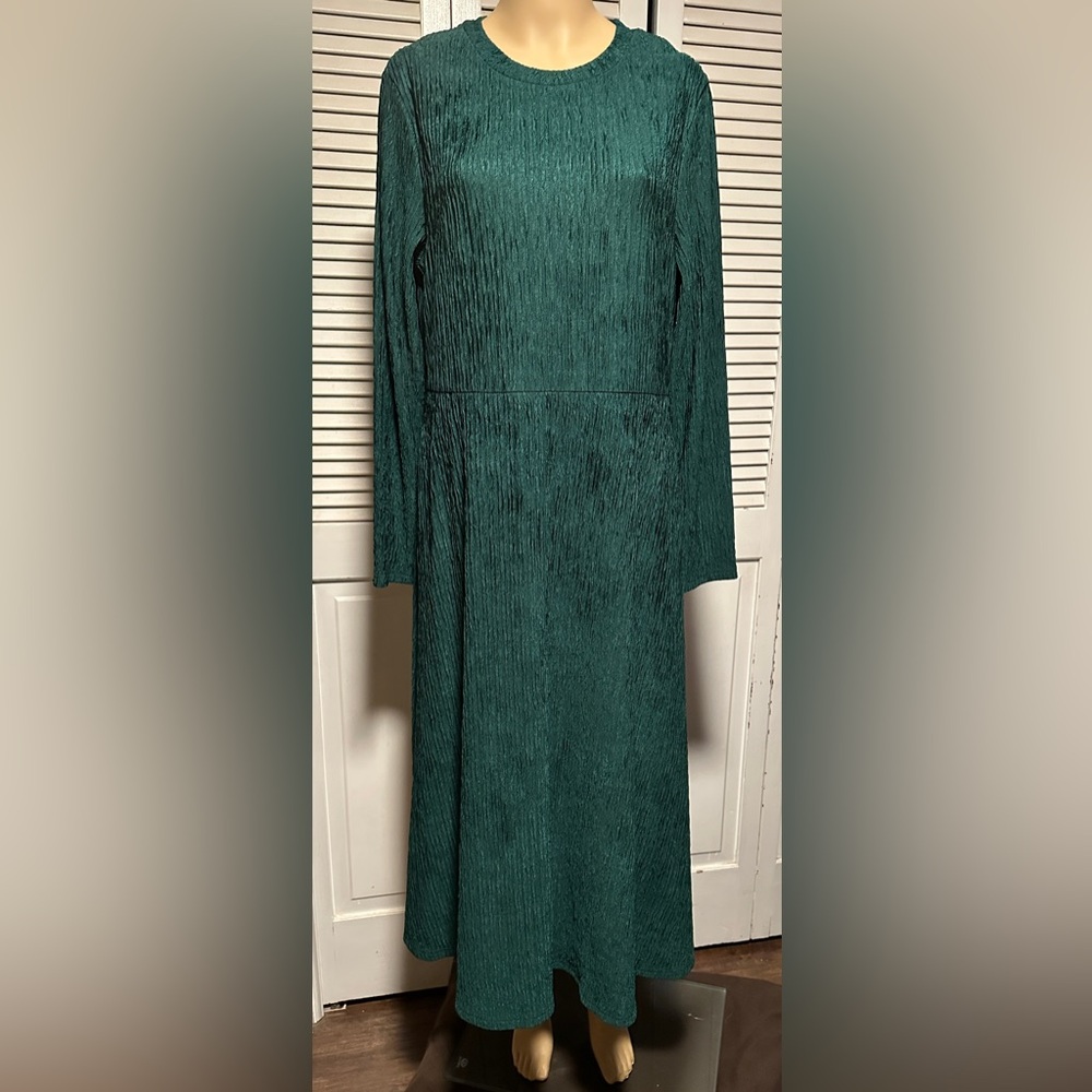 NWT Seta T Hunter Green Crinkle Long Sleeve Maxi Dress Women’s XL